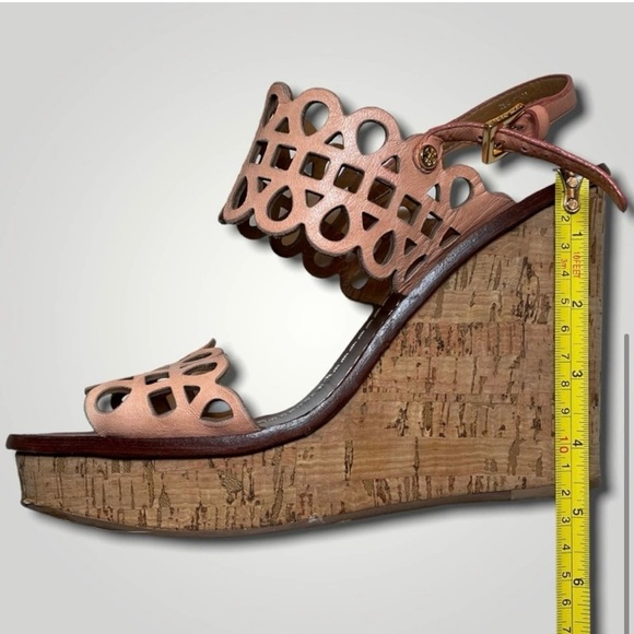 TORY BURCH Y2K VINTAGE BOHO CORK WEDGE LEATHER WESTERN SANDAL PLATFORM BROWN 8.5 - Picture 4 of 5